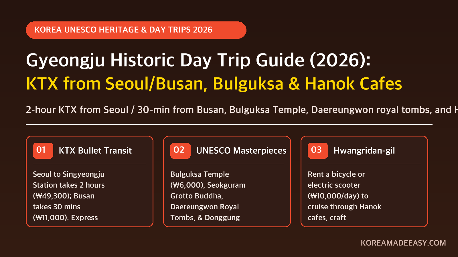 Gyeongju Historic Day Trip Guide (2026): KTX from Seoul/Busan & Bulguksa