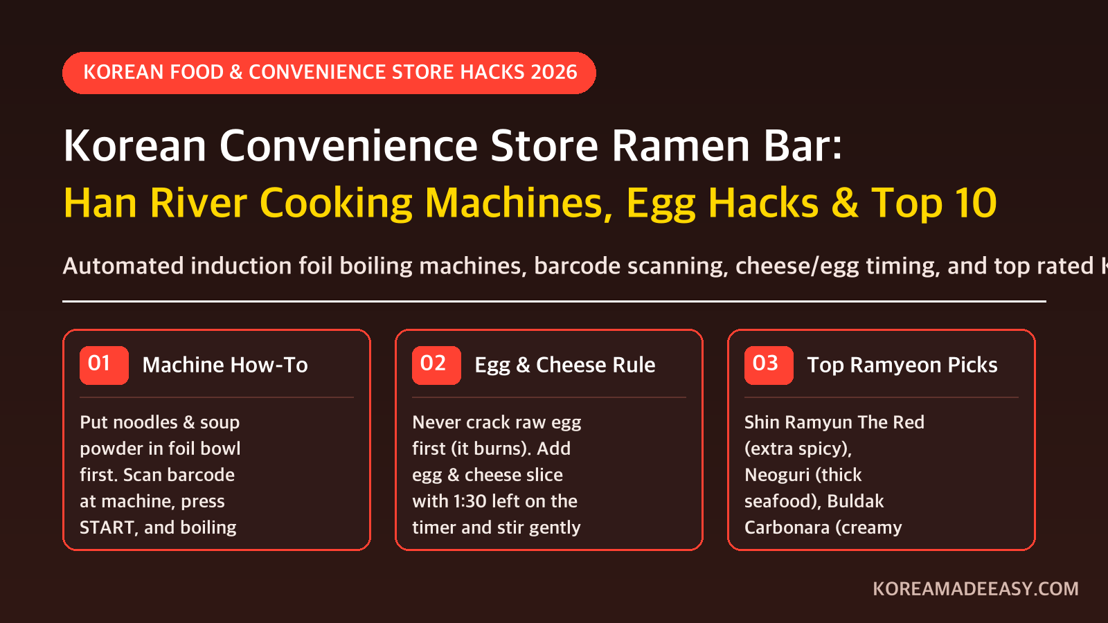 Korean Convenience Store Ramen Bar: Han River Cooking Machines, Egg Hacks & Top 10