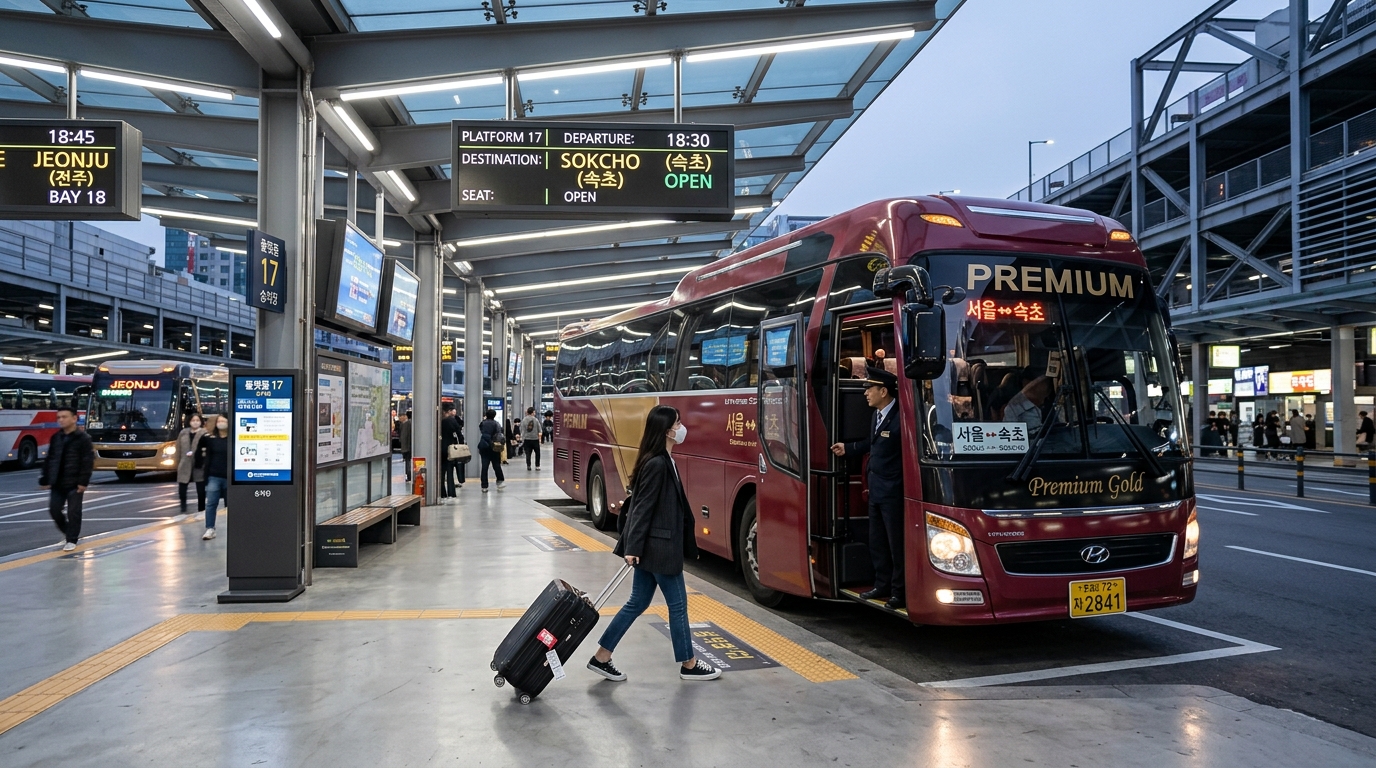 Modern Korean Premium Express Bus boarding platform in Seoul Express Bus Terminal